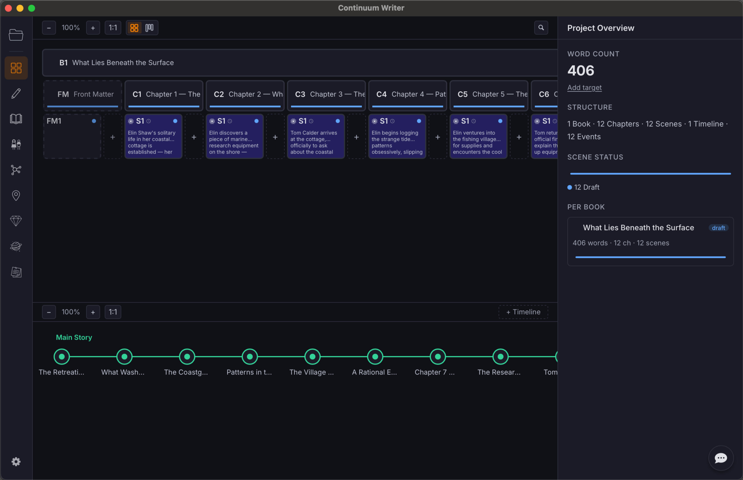 Story workspace with board view and timeline